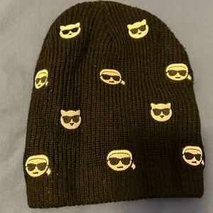 Karl Lagerfeld Black Beanie with Fun Icon Design
